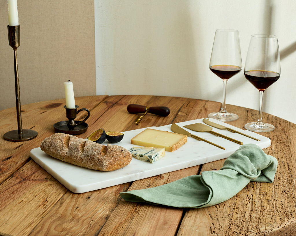 Cyara White Marble Cheese Board with Cutlery-1