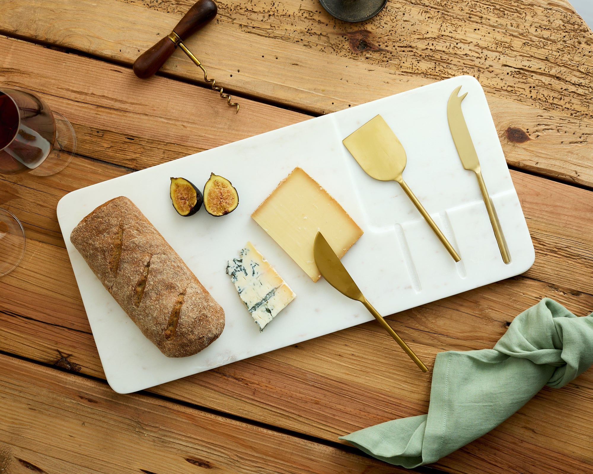 Cyara White Marble Cheese Board with Cutlery-0