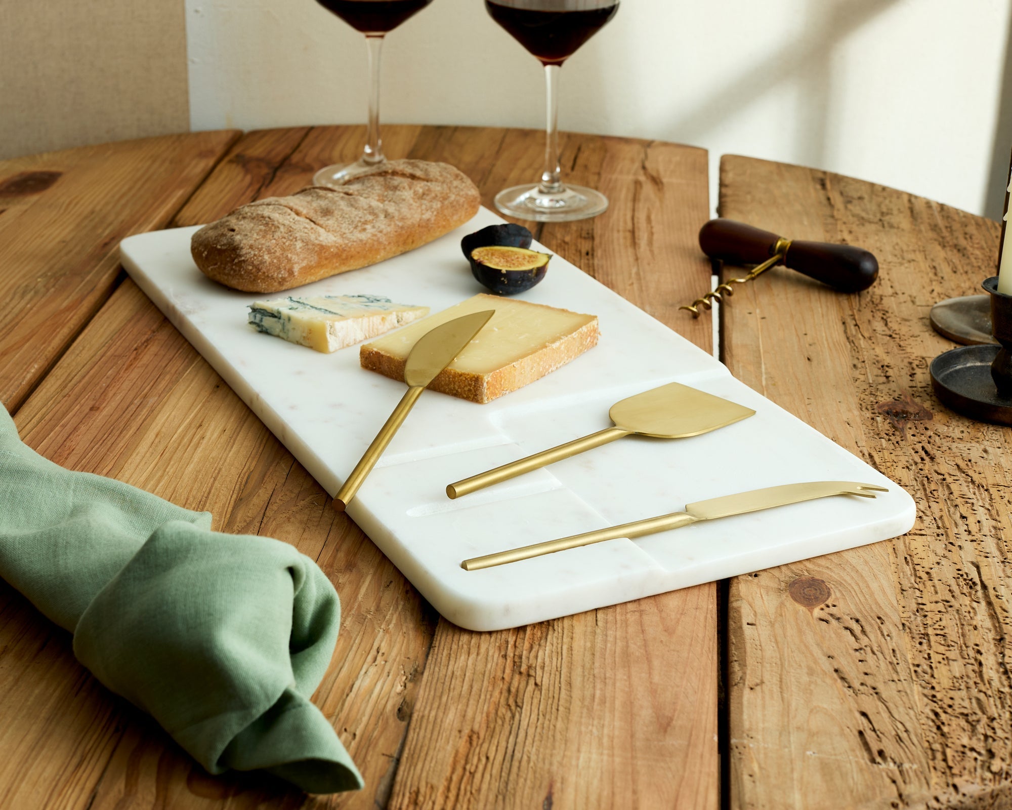 Cyara White Marble Cheese Board with Cutlery-2