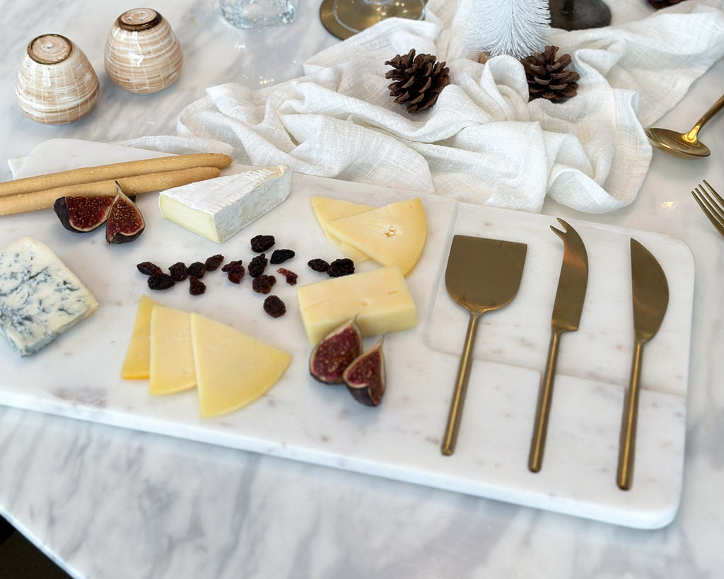 Cyara White Marble Cheese Board with Cutlery-4